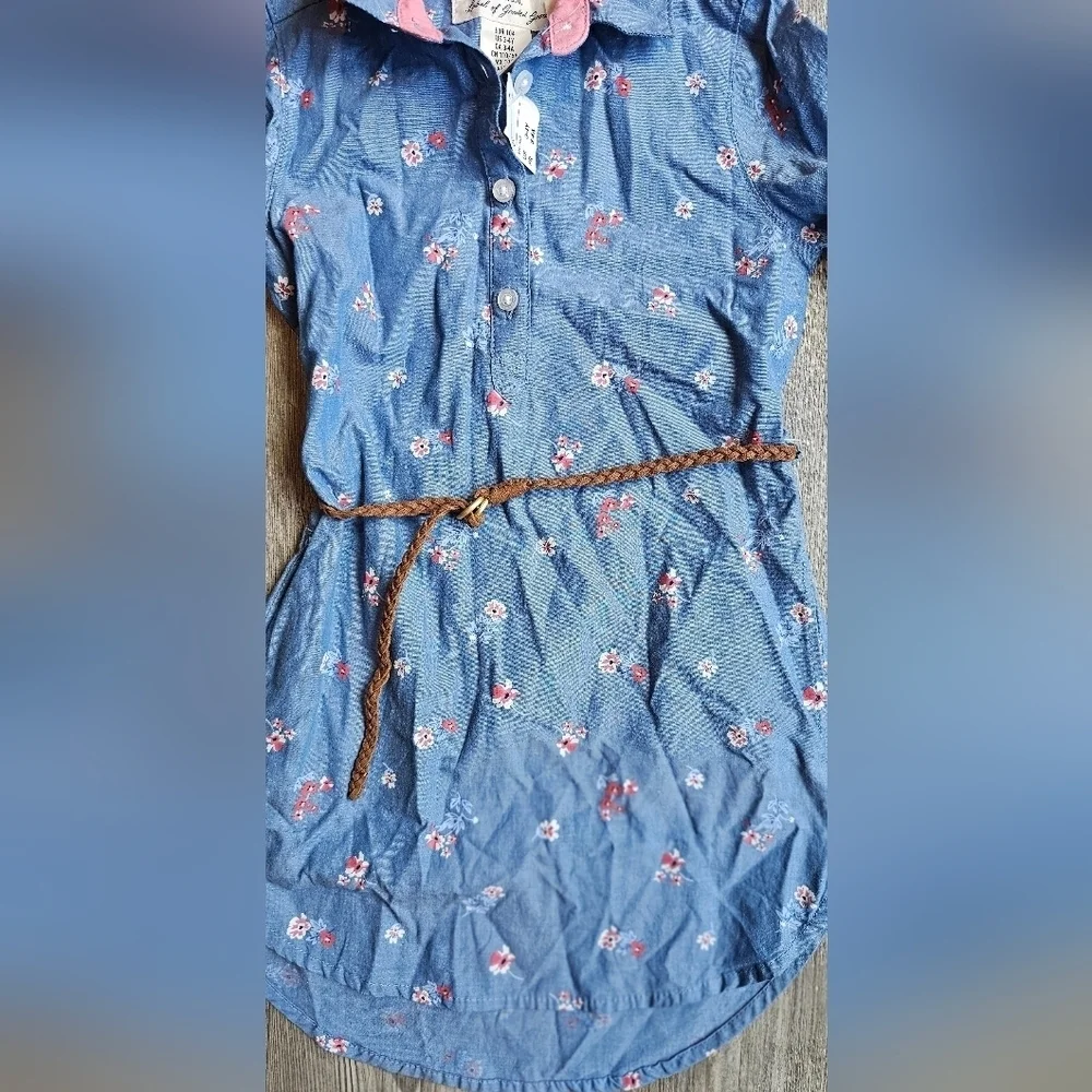 H&M Denim Girls' Blue Floral Print Collared Dress Size 3-4Y